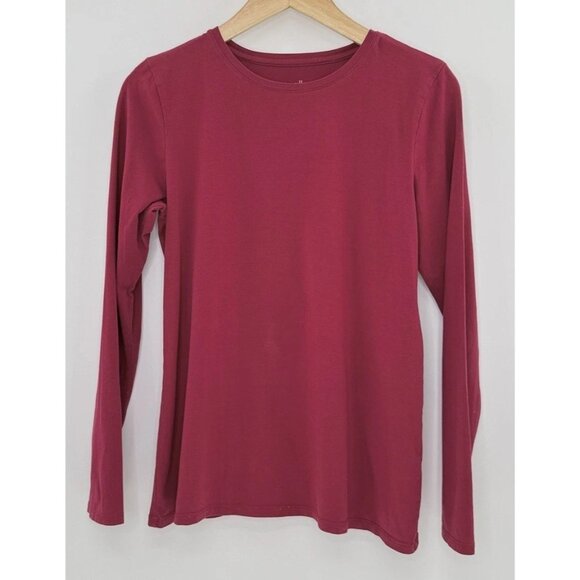 J.Jill Purejill Red Stretch-Cotton Crew Neck Tee Long Sleeve Size MP Basic - Picture 1 of 8